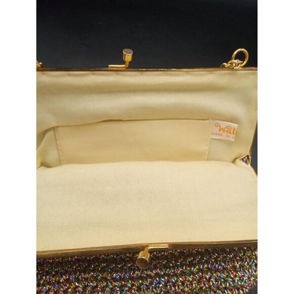 Evening Bag Rainbow Woven Walborg Hong Kong Brass Chain Vintage 60s Clutch Purse - Picture 12 of 16
